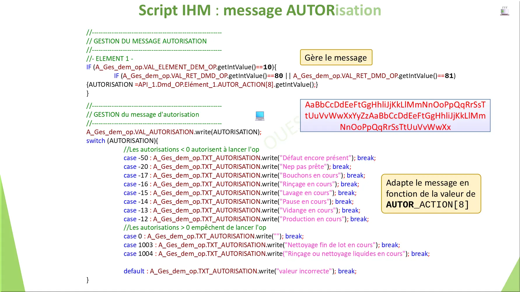 Script IHM : message AUTORisation